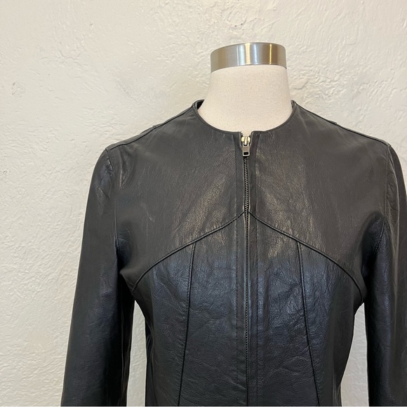 Vintage Gap Small Moto Jacket 100% Genuine Leather Black S Y2K - Picture 2 of 14